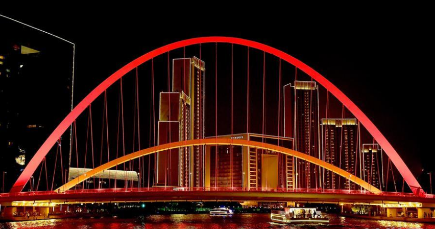 天津海河沿线夜景灯光